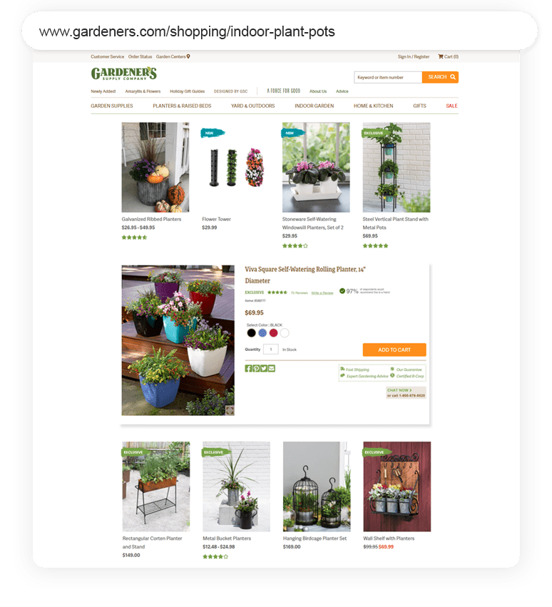Gardener's Supply Company Outreach Shopping Longtail UX