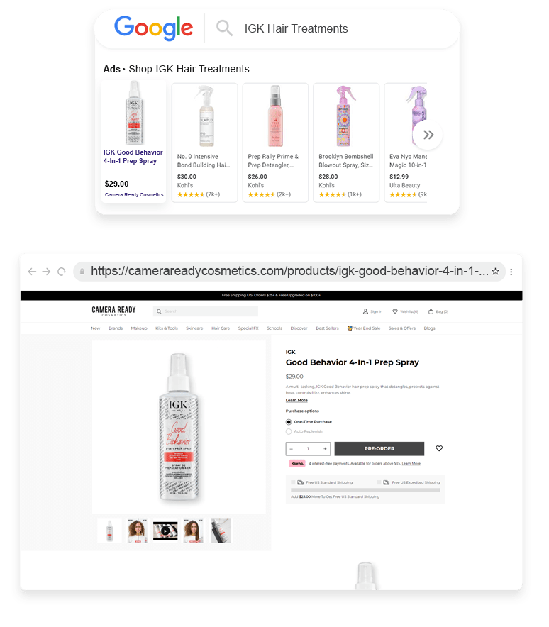 Camera Ready Cosmetics Outreach Shopping Longtail UX