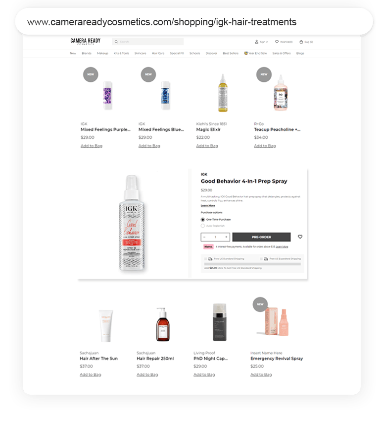 Camera Ready Cosmetics Outreach Shopping Longtail UX