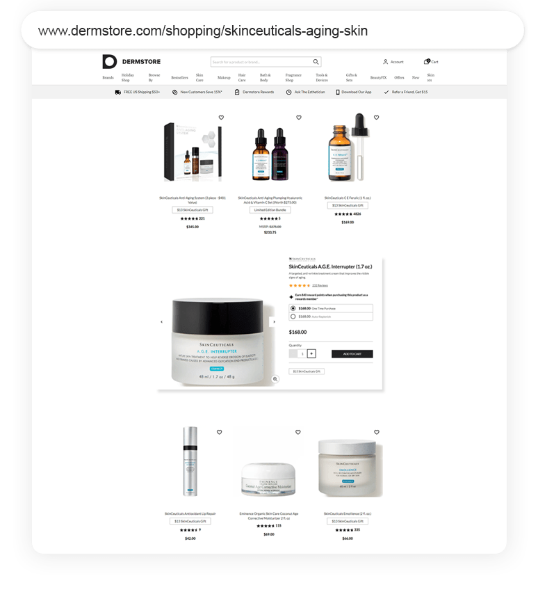 Dermstore Outreach Shopping Longtail UX