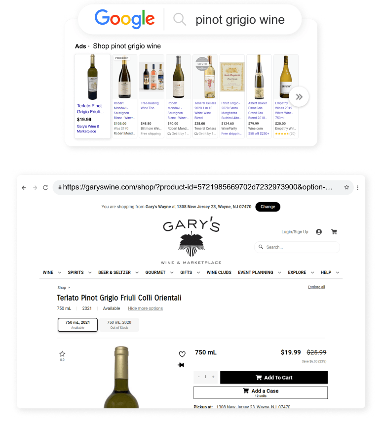 Gary's Wine & Marketplace Outreach Shopping Longtail UX
