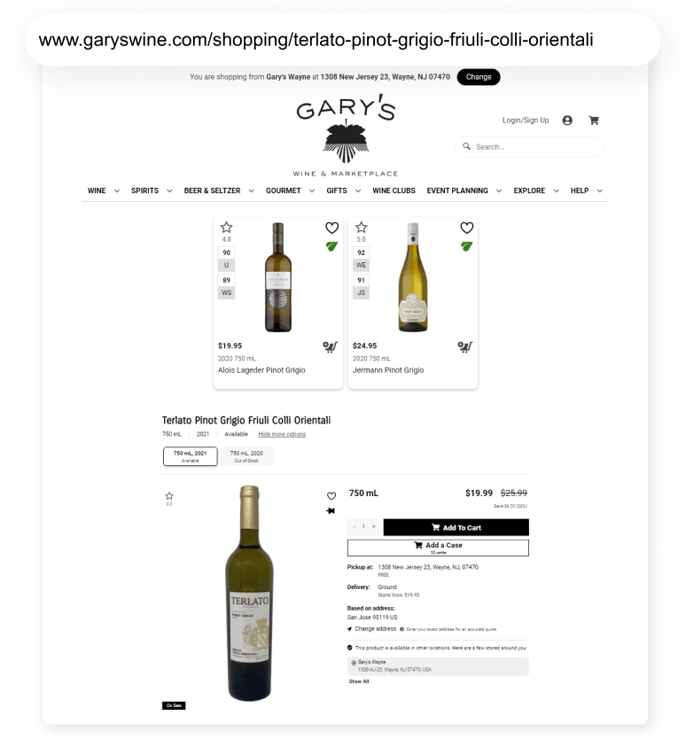 Gary's Wine & Marketplace Outreach Shopping Longtail UX