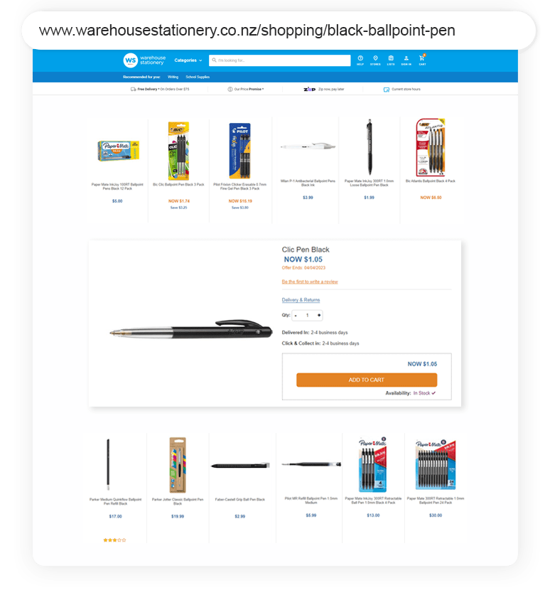 Warehouse Stationery Outreach Shopping Longtail UX