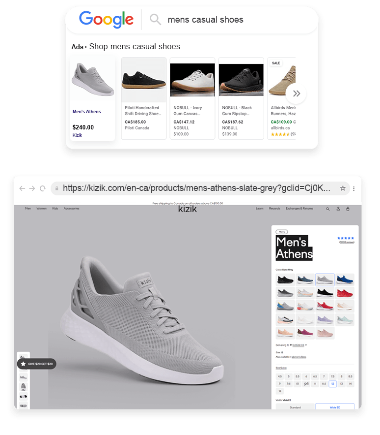 Kizik Outreach Shopping Longtail UX