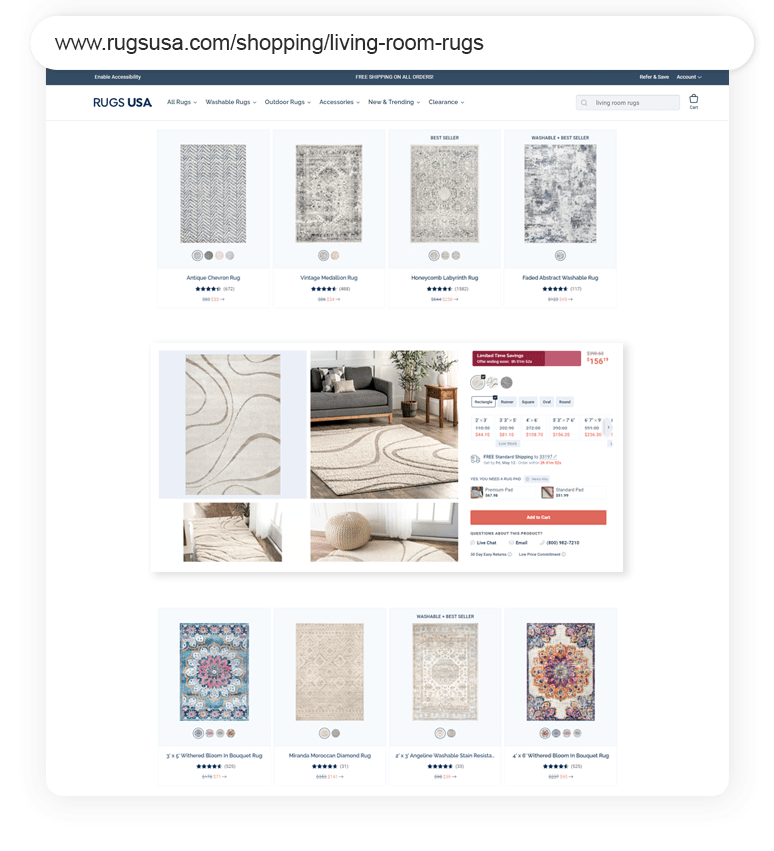 Rugs USA Outreach Shopping Longtail UX