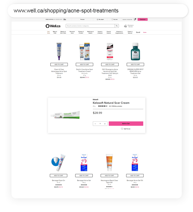 Well.ca Outreach Shopping Longtail UX