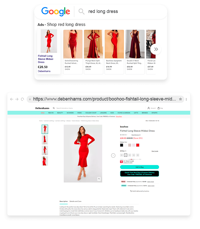 Debenhams Outreach Shopping Longtail UX