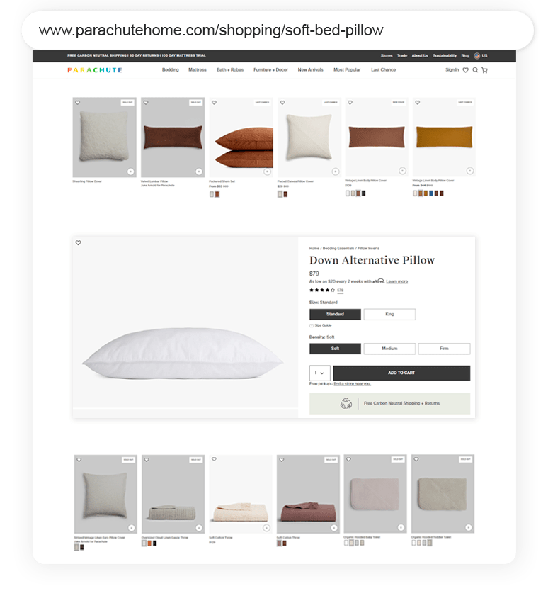 Parachute Home Outreach Shopping Longtail UX