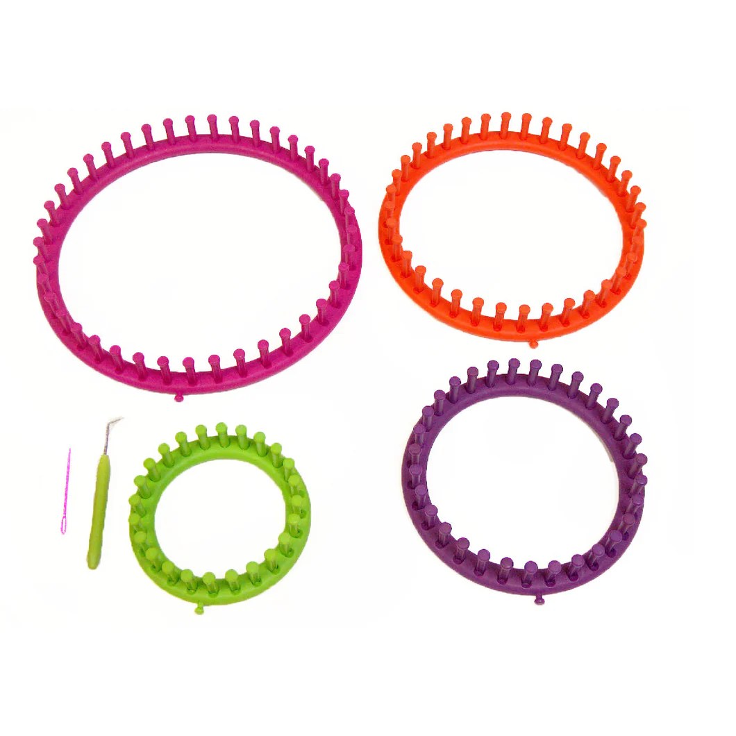 Loops and Threads Round Knitting Loom Set Includes 4 Looms, Hook