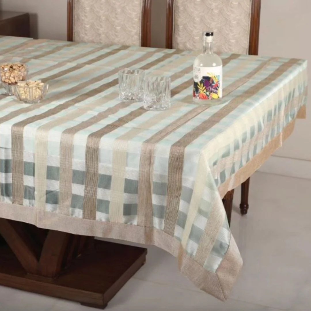 Queen Check Tissue And jute Dining Table Covers 6 seater & 8 seater