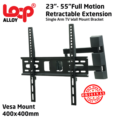 Full Motion Retractable Extension Single Arm TV Wall Mount Loop Alloy