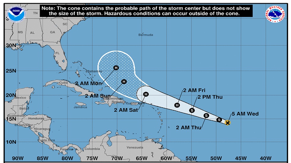 Posible trayectoria de la tormenta tropical Jerry. Foto de NHC