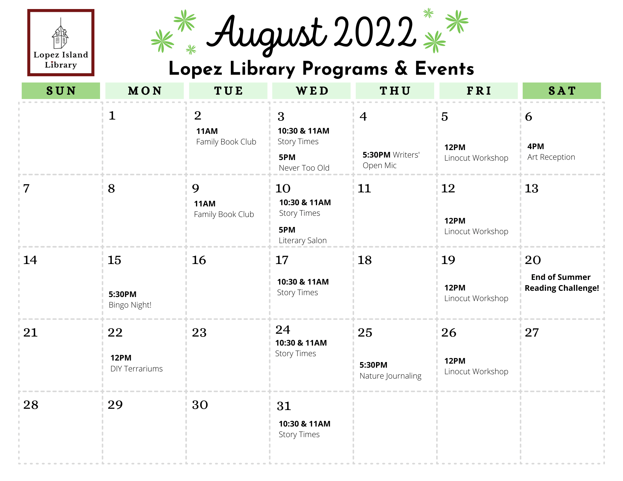 Summer 2022 Calendars Lopez Island Library
