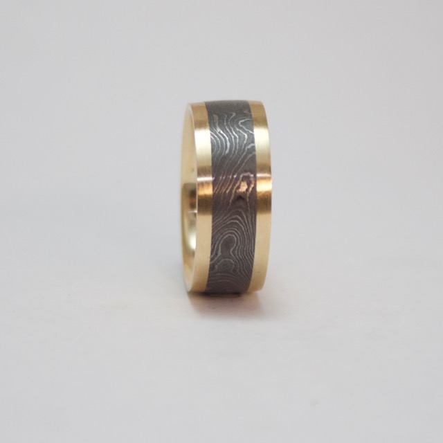 Gold & Damascus Steel Ring Lorimer Jewellery
