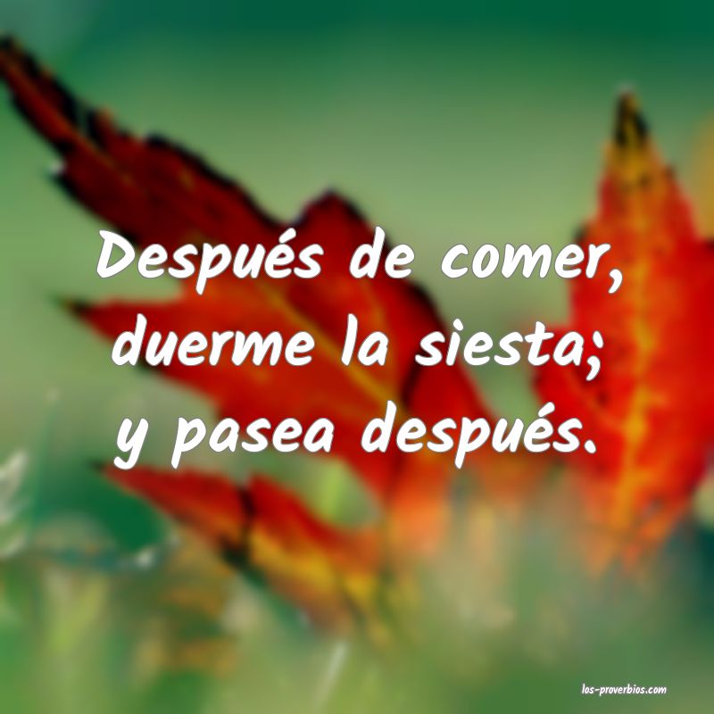 Después de comer, duerme la siesta; y pasea después.