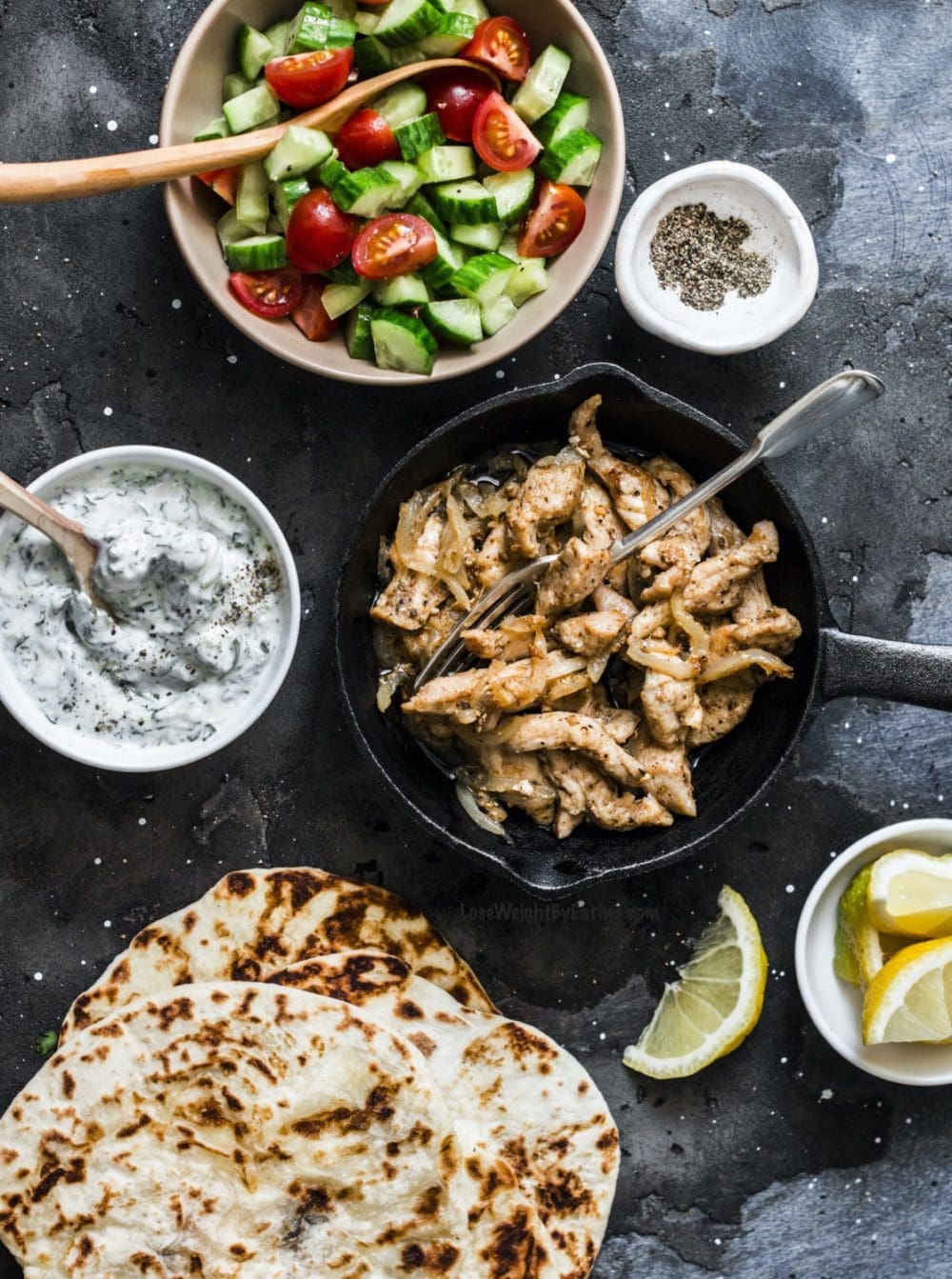 Greek Chicken Gyros Recipe with Tzatziki Sauce {LOW CALORIE}