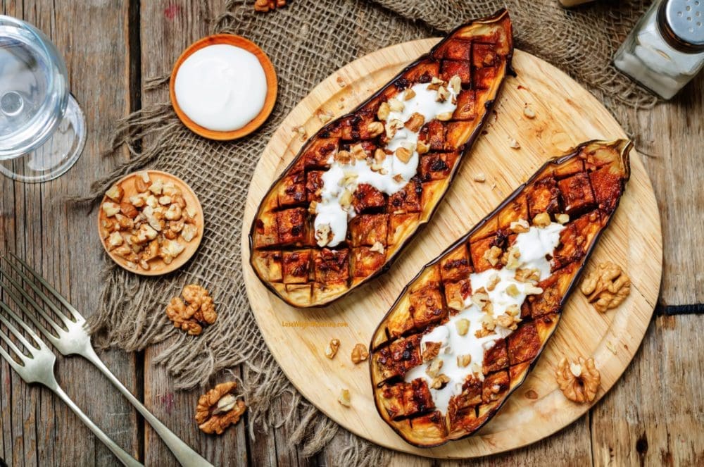 Low Calorie Roasted Eggplant with Greek Yogurt and Walnuts Lose
