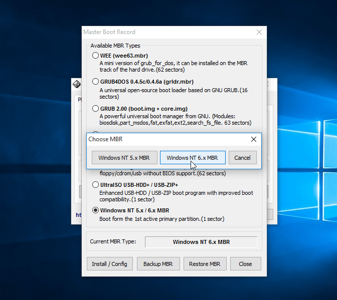 Как стереть код загрузчика в mbr linux