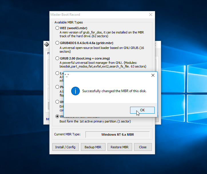 Как стереть код загрузчика в mbr linux