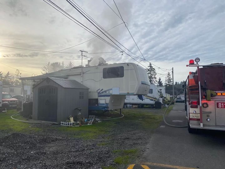 Humboldt Bay Fire Respond to Burning Trailer at Eureka Mobile Estates