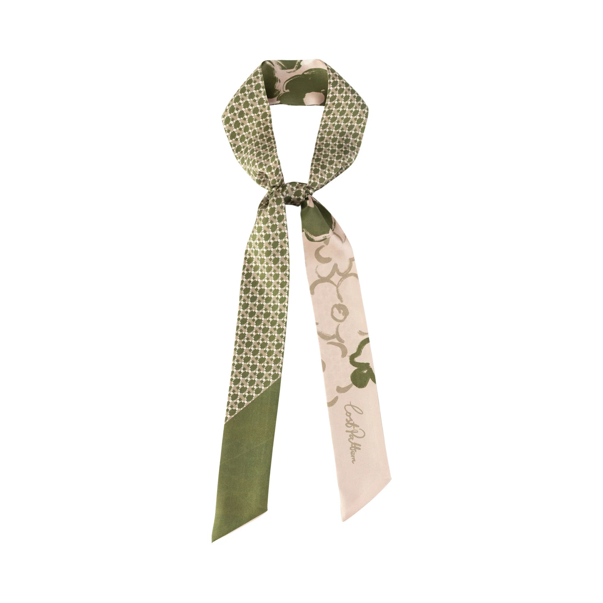 Floral Houndstooth" Silk Skinny Scarf | Silk Twilly | Twilly Scarf