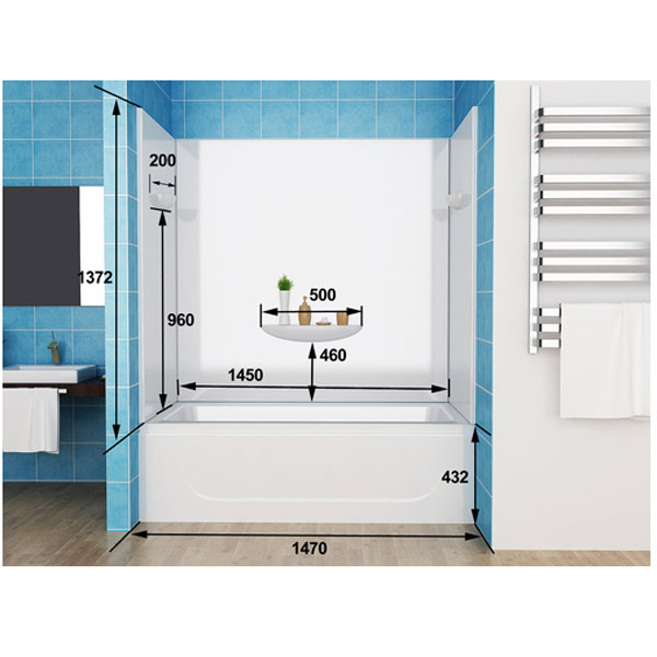 LOTTARE 100006 Bathtub Shower Stall Set with Integrated Shelf White