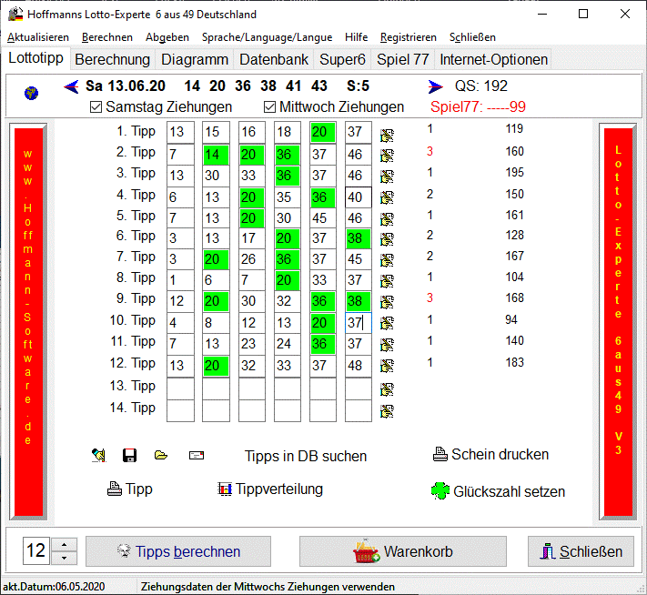 Lotto Deutschland 6 aus 49 Software zur Berechnung und Auswertung