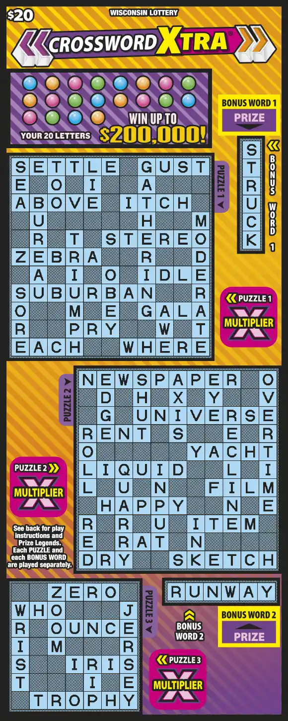 WI Lottery CROSSWORD XTRA Scratch Off (Game 2570)