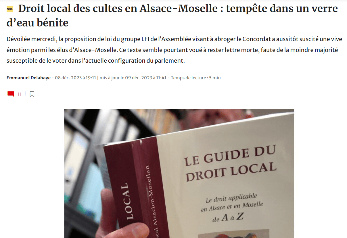 DNA Droit local des cultes en AlsaceMoselle tempête dans un verre