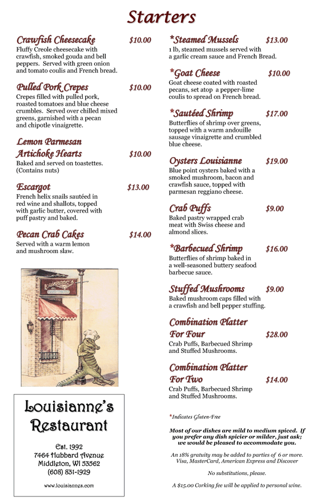 Louisianne's Menu