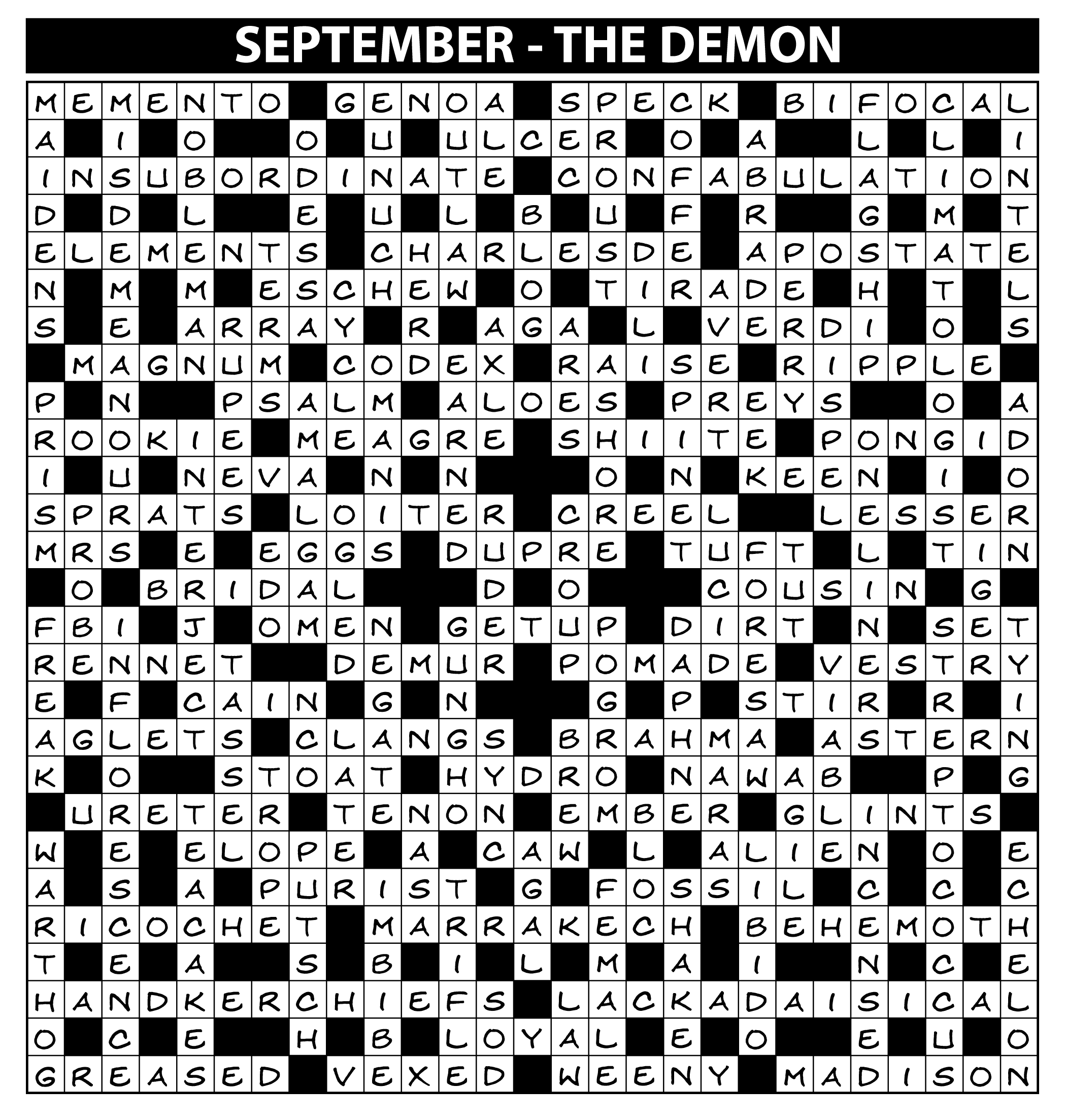 BIG September Competition Solutions Issue 283 Lovatts Crossword