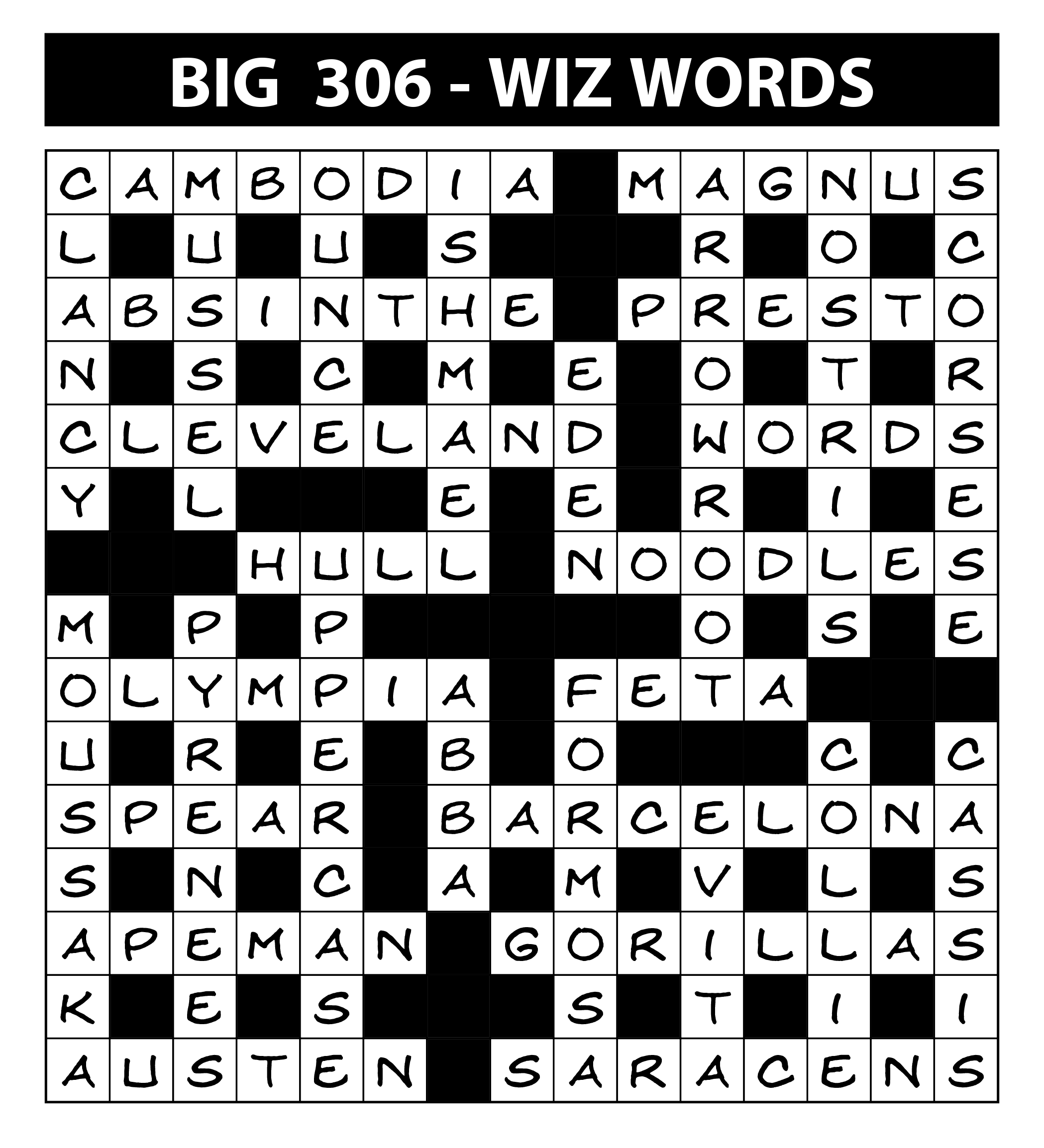 BIG Competition Solutions Issue 306 Lovatts Crossword Puzzles Games