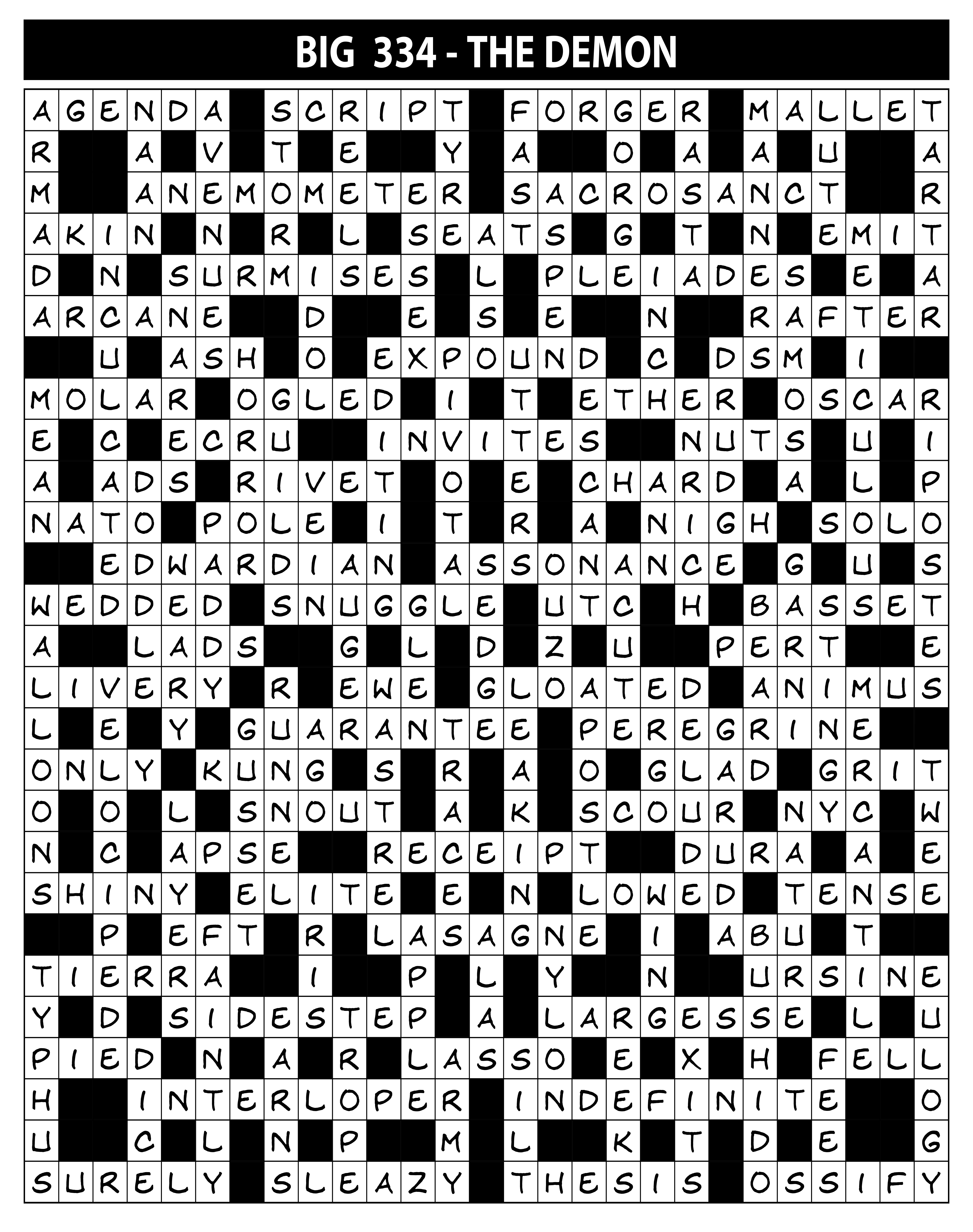 BIG Competition Solutions Issue 334 Lovatts Crossword Puzzles Games