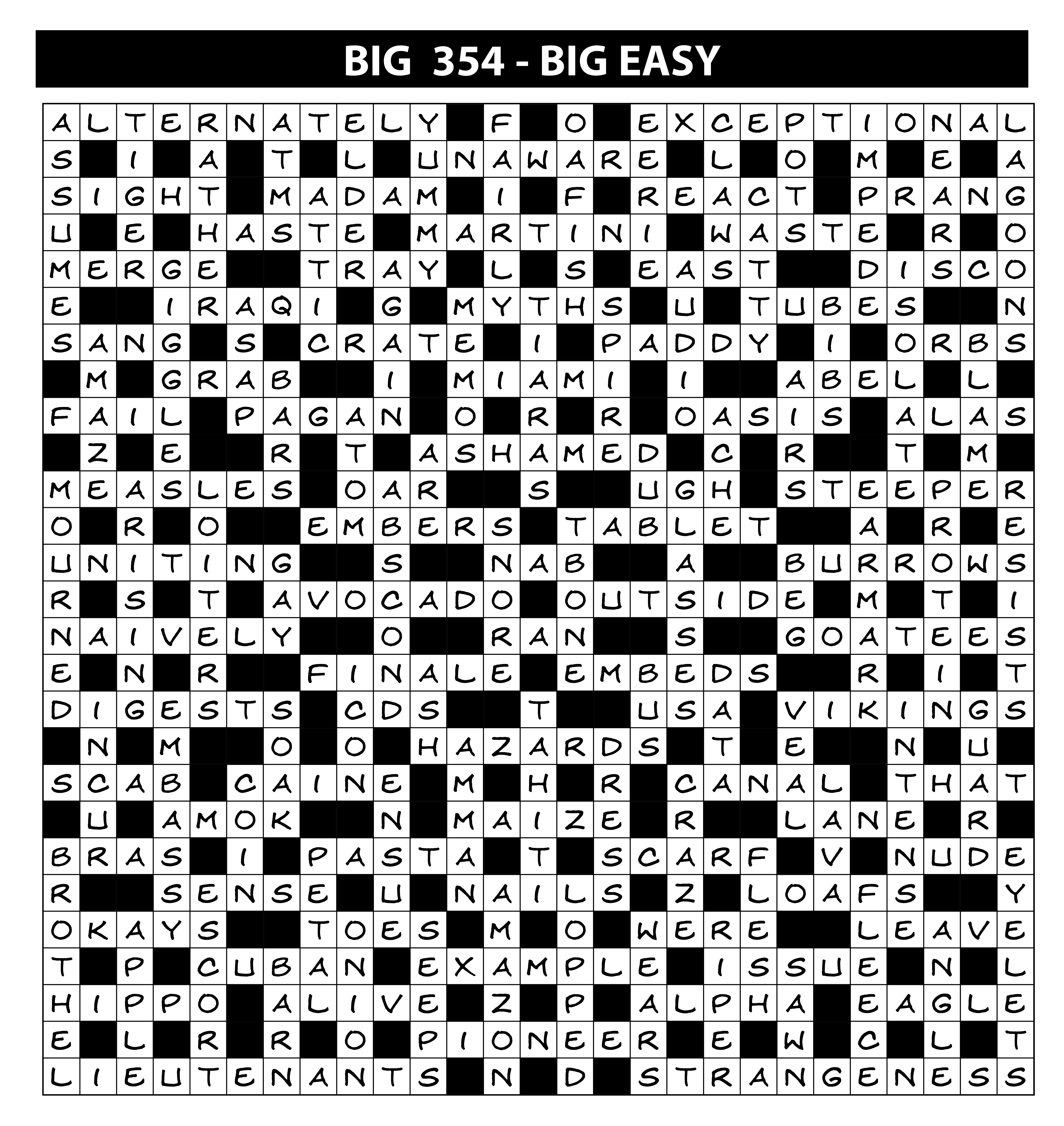 BIG Competition Solutions Issue 354 Lovatts Crossword