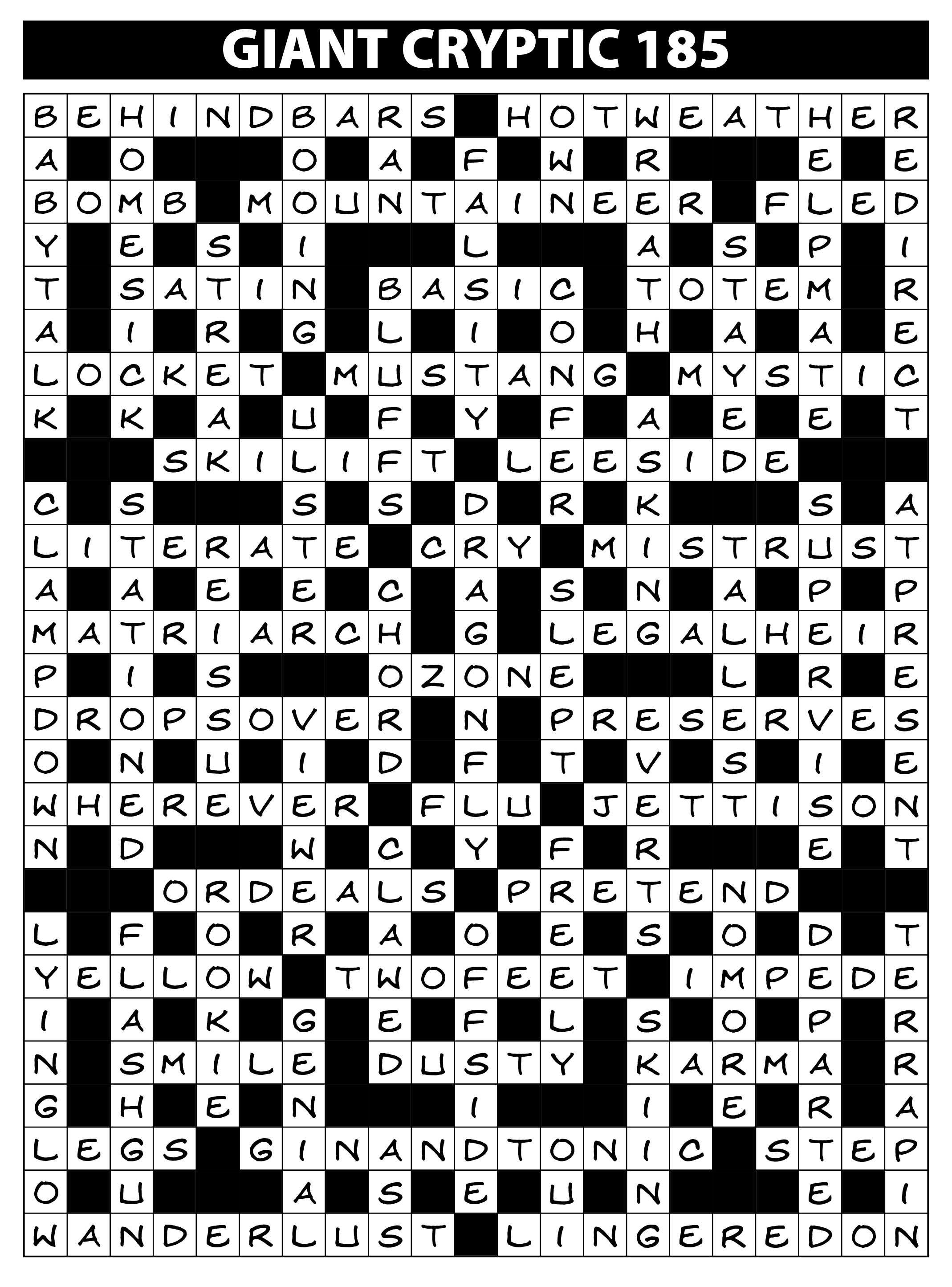 Colossus 185 Competition Solutions Lovatts Crossword