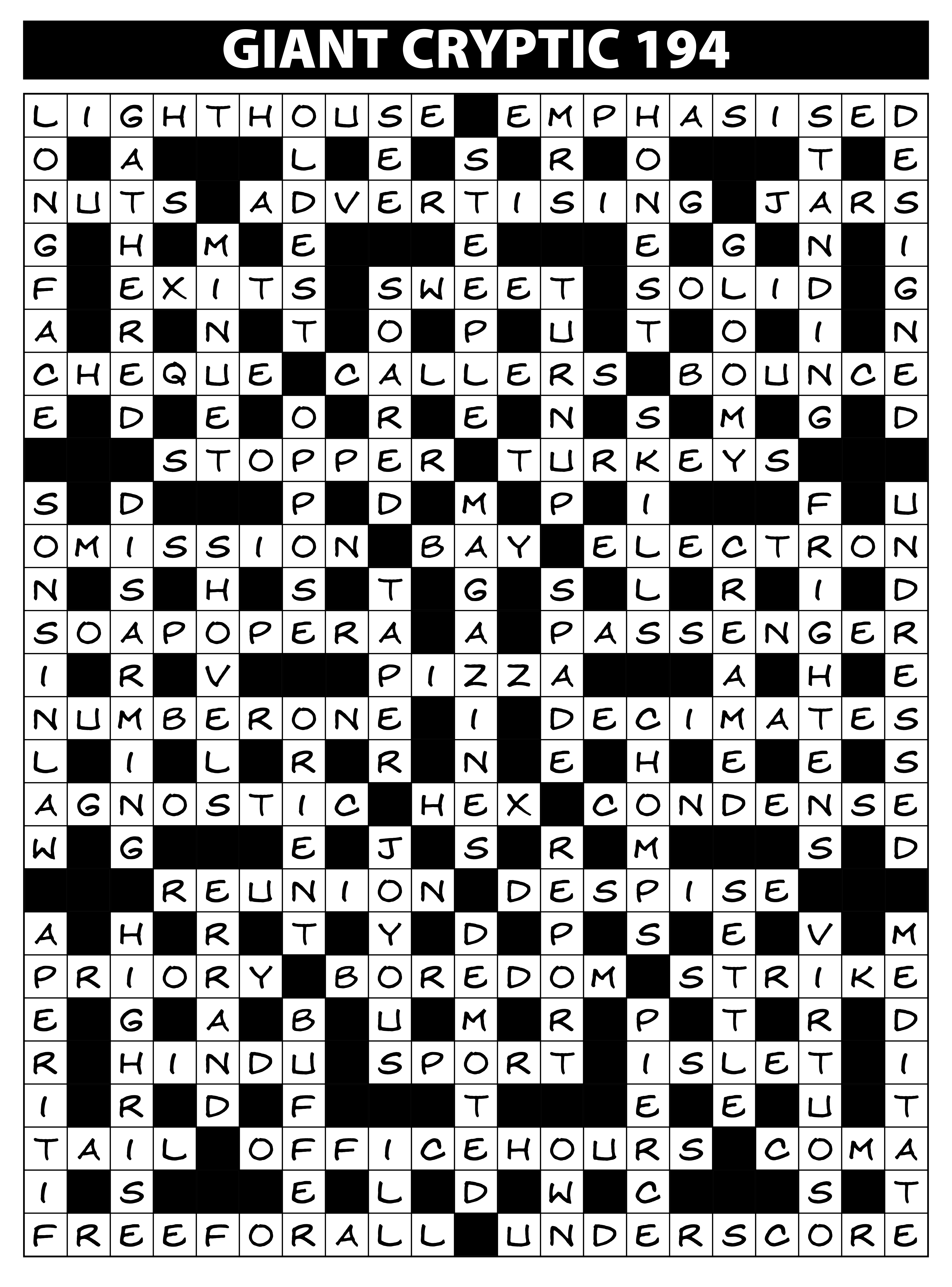 Colossus 194 Competition Solutions Lovatts Crossword