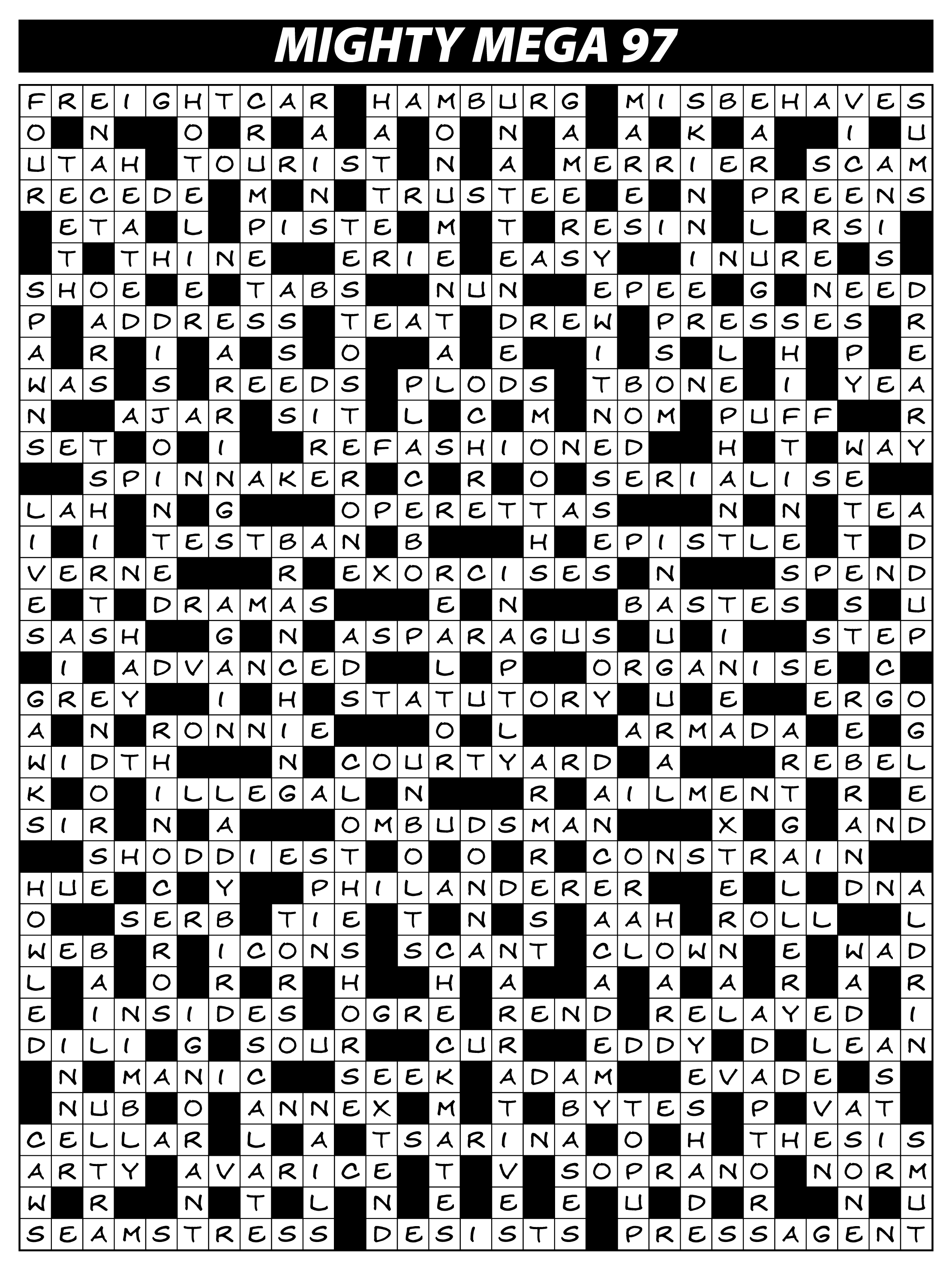 MEGA! Competition Solutions Issue 97 Lovatts Crossword Puzzles