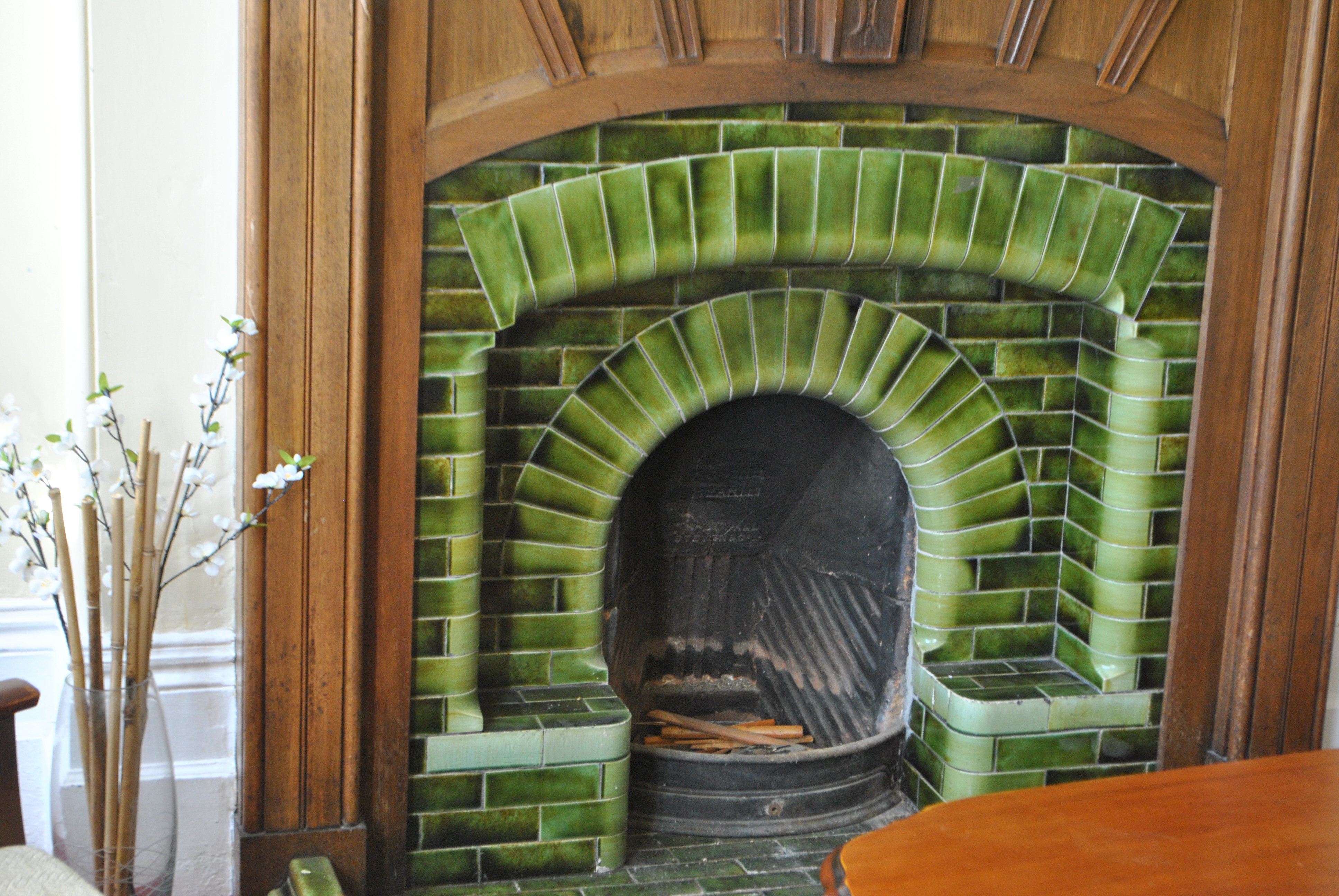 Green glazed antique fireplace Ireland