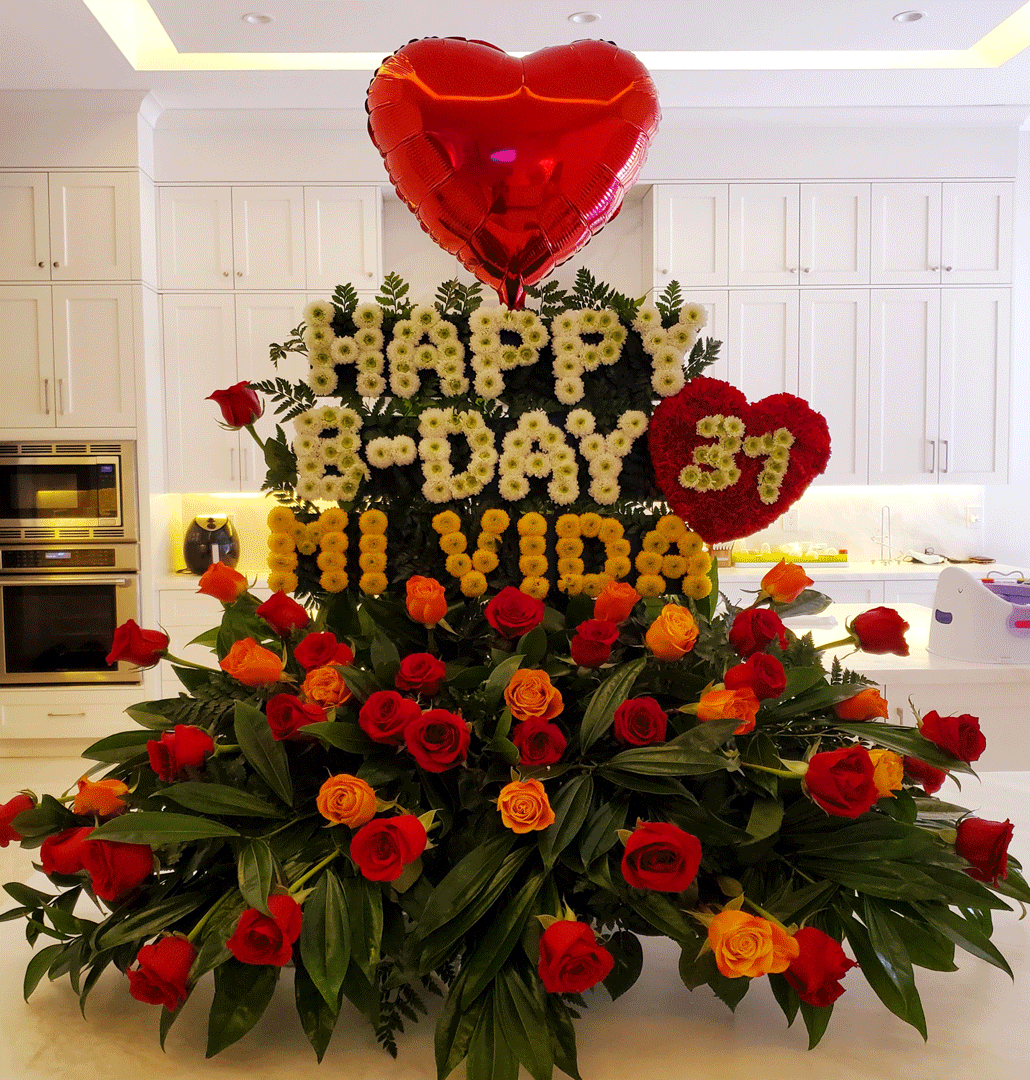 027 Personalized Happy Birthday Flower Arrangement With Letters. Love