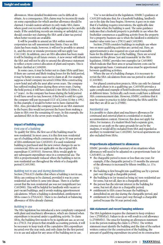 Capital Allowances Article How to Handle the Structures and Buildings