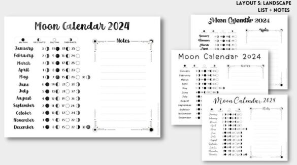 Free Printable Moon Calendar - Moon Phases for 2024 - Lovely Planner