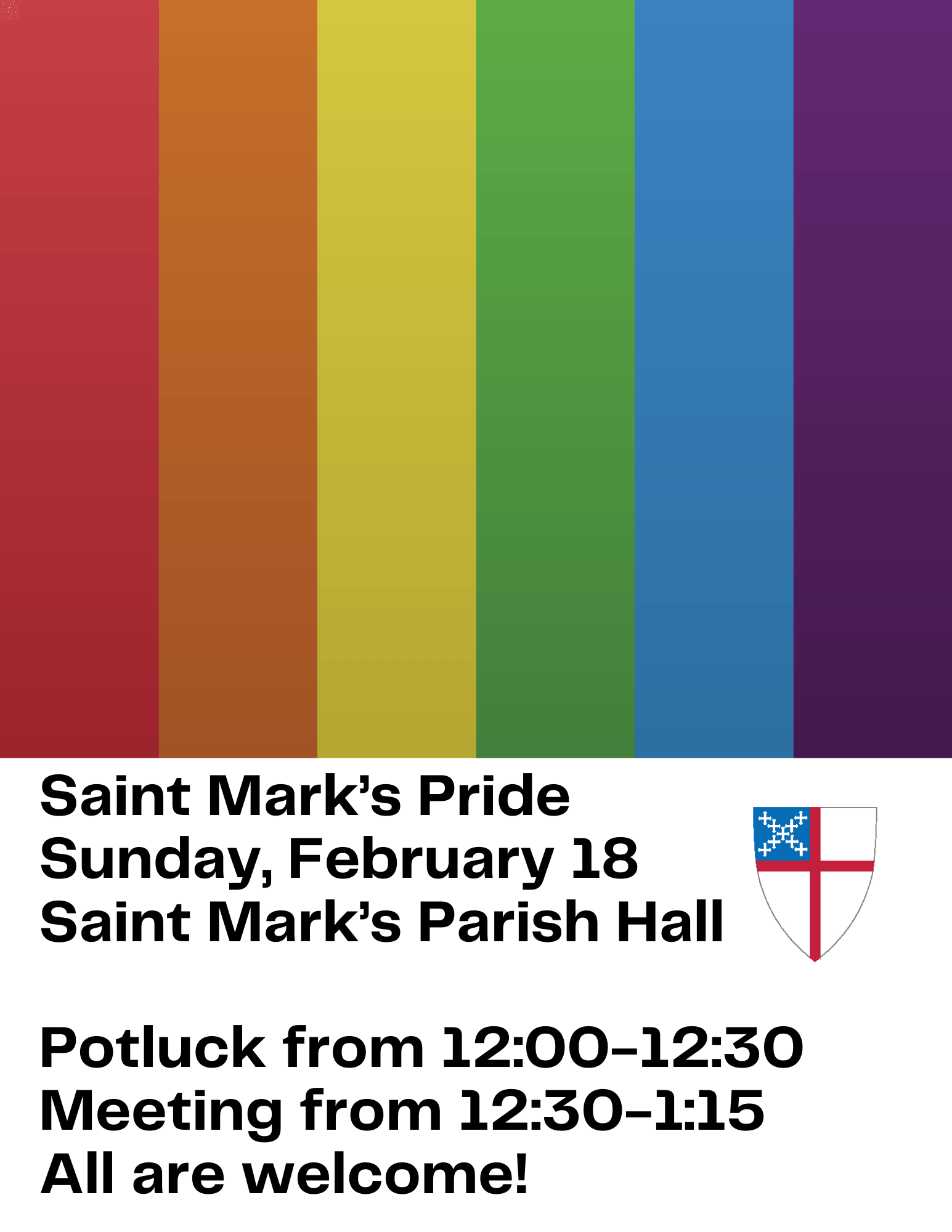 Saint Mark’s Pride Potluck & Meeting at noon this Sunday! Love Saint
