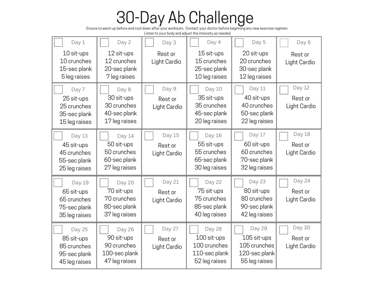 30-Day Ab Challenge: Printable Calendar & Core Strengthening - Loveselfcare