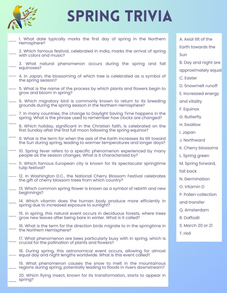 Free Printable Spring Trivia Questions and Answers to Celebrate Spring