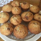 Loacker Banana nut muffins - finished on a plate.