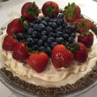 Ice Cream Pie with Power O's Crust topped with blueberries and strawberries.