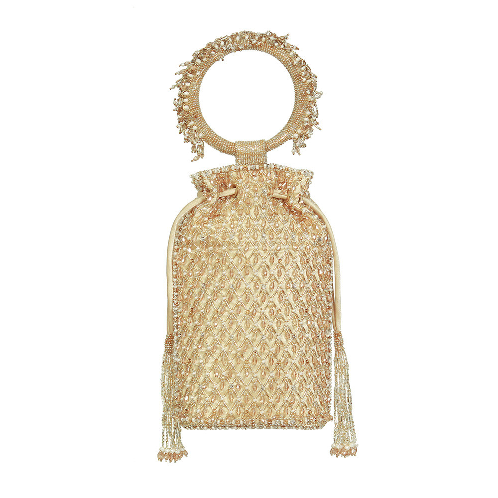 Joel Mini Tablet Potli Peerless Gold Lustrous Silver With Bangle Handle