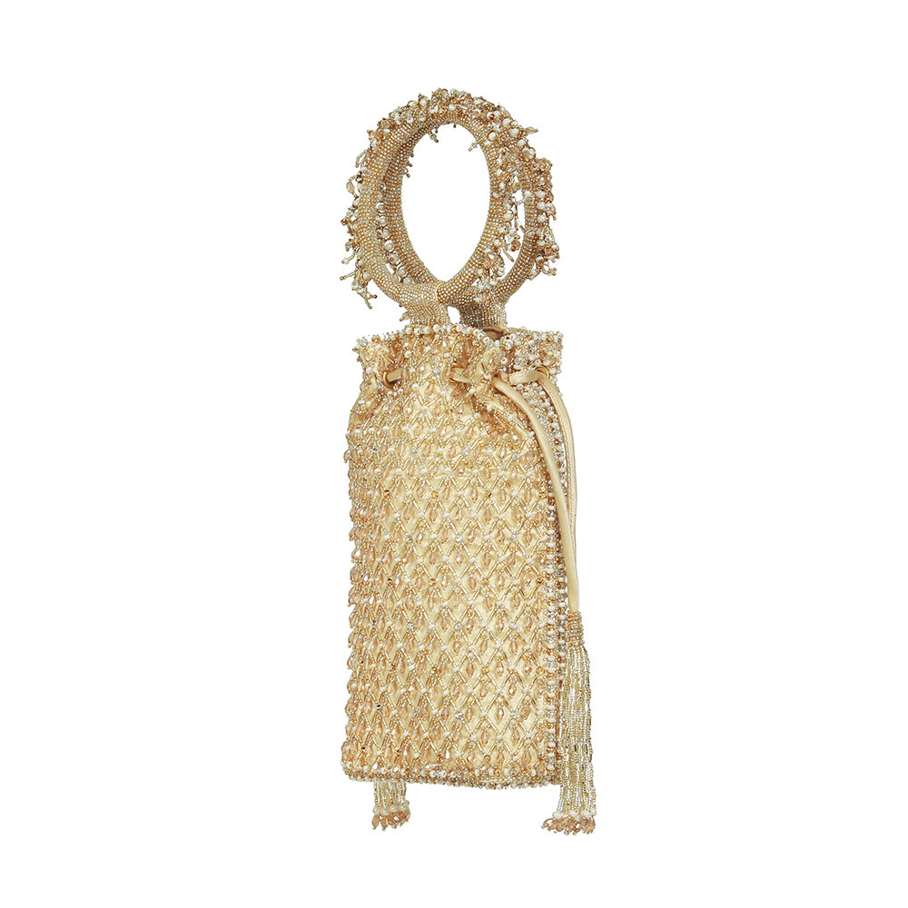 Joel Mini Tablet Potli Peerless Gold Lustrous Silver With Bangle Handle