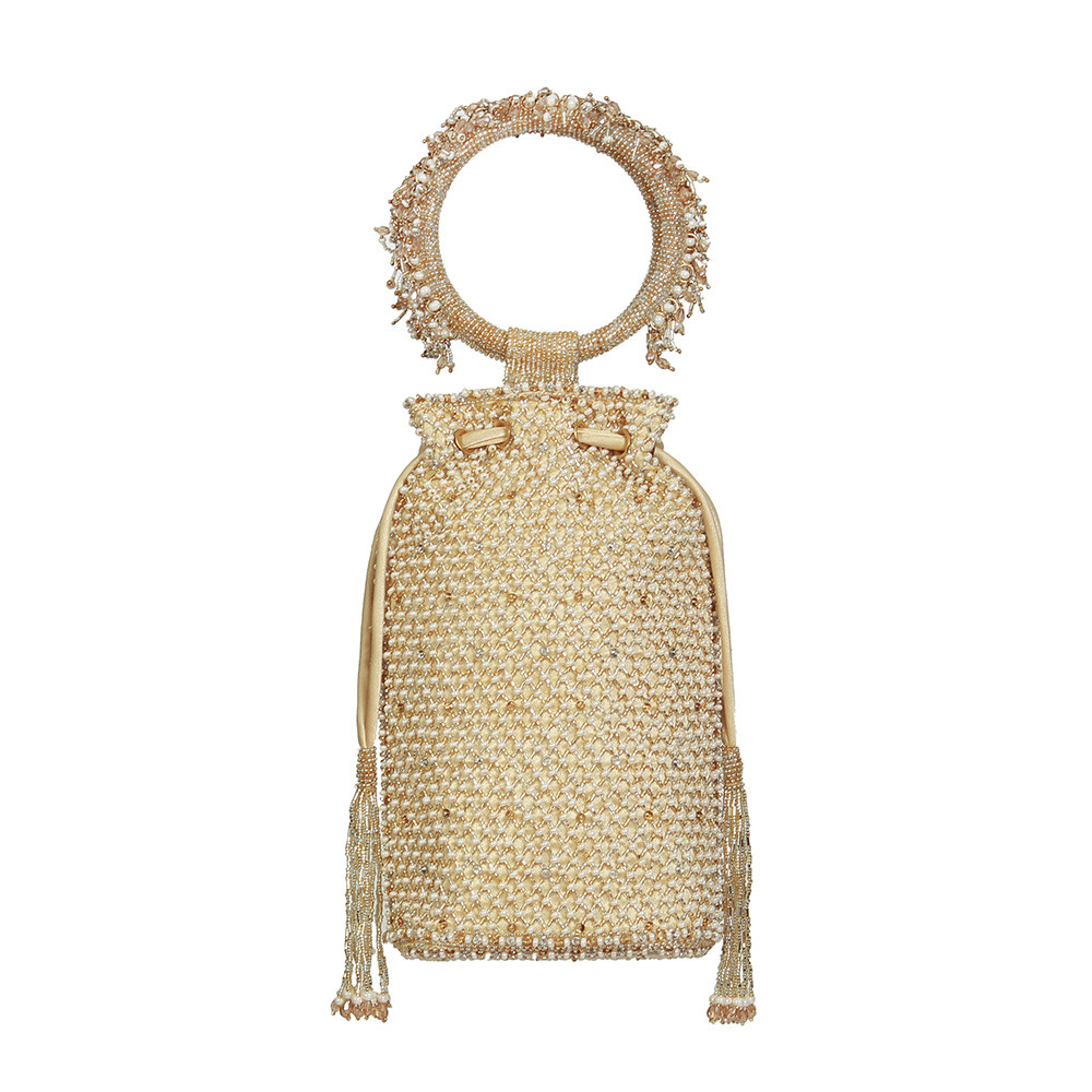 Joel Mini Tablet Potli Peerless Gold Lustrous Silver With Bangle Handle