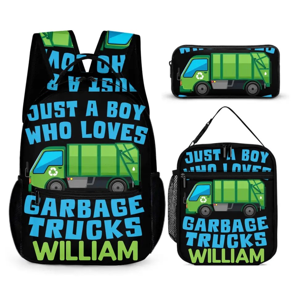 Custom Just A Boy Who Loves Garbage Truck Backpack with Name lovscape